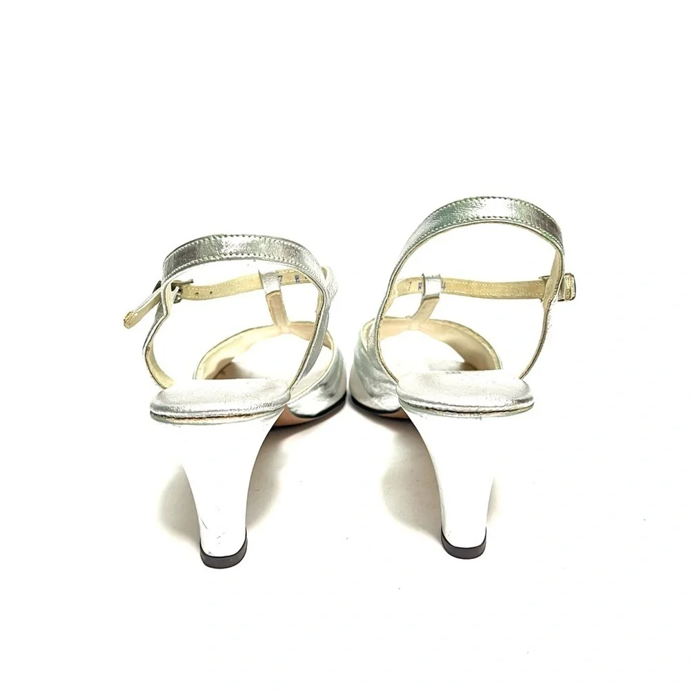 Vintage 1960s deadstock metallic silver vegan leather holiday glam party heels